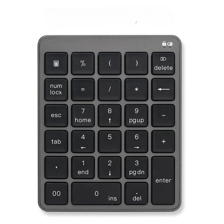 Безжична цифрова клавиатура, Jeswo, ABS, 28 клавиша, Bluetooth, 127x103x6 mm, Сива