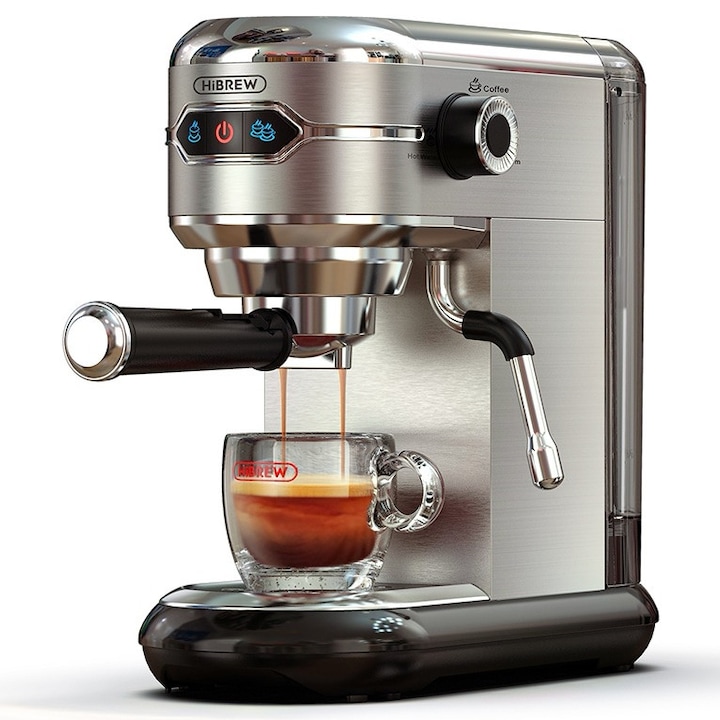 Espressor Semi automat HiBREW H11, Temperatura reglabila rece/cald 51 mm, 1450W, 20 bari, 1.1 l, argintiu