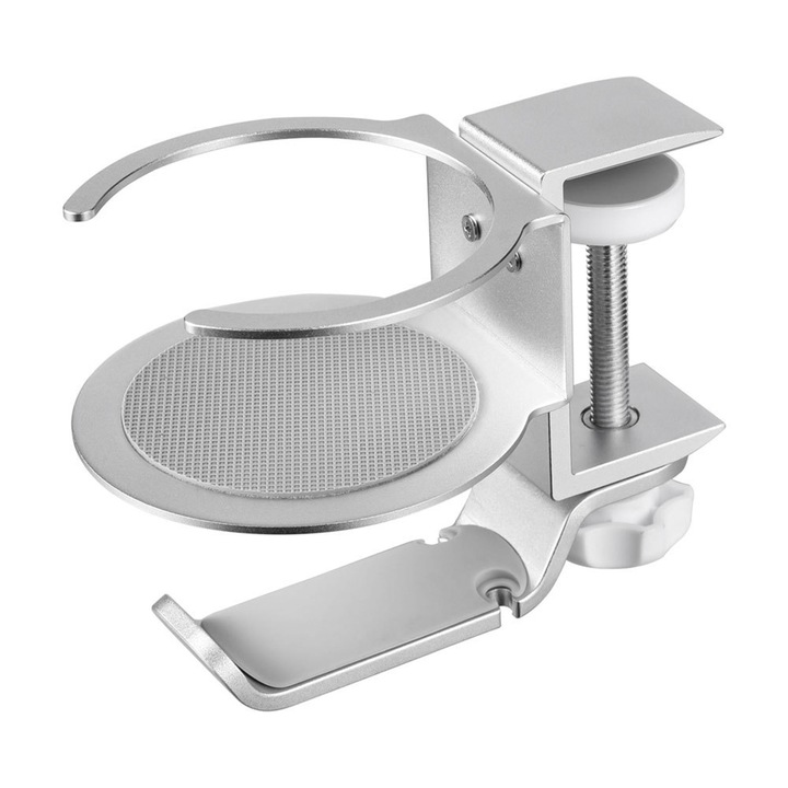 PadForce állvány Fejhallgatóasztal, üveg, kábelrendező, alumínium MFP, csúszásmentes, 360 fokos forgatóképesség játékhoz, streaminghez, irodához - szürke