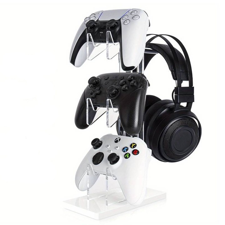 Suport PadForce® controller compatibil cu Xbox, PS5, PS4, Switch, Casti audio, organizator cabluri - Alb