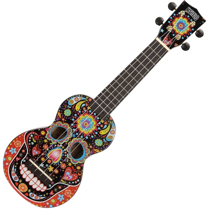 Art Series Soprano Ukulele gitár, fekete koponya