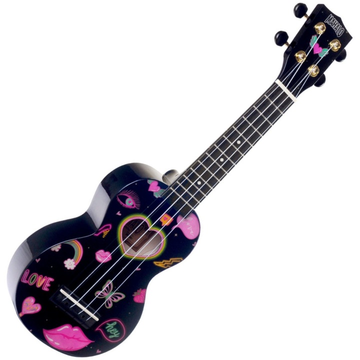 Ukulele, Mahalo, Negru/Roz