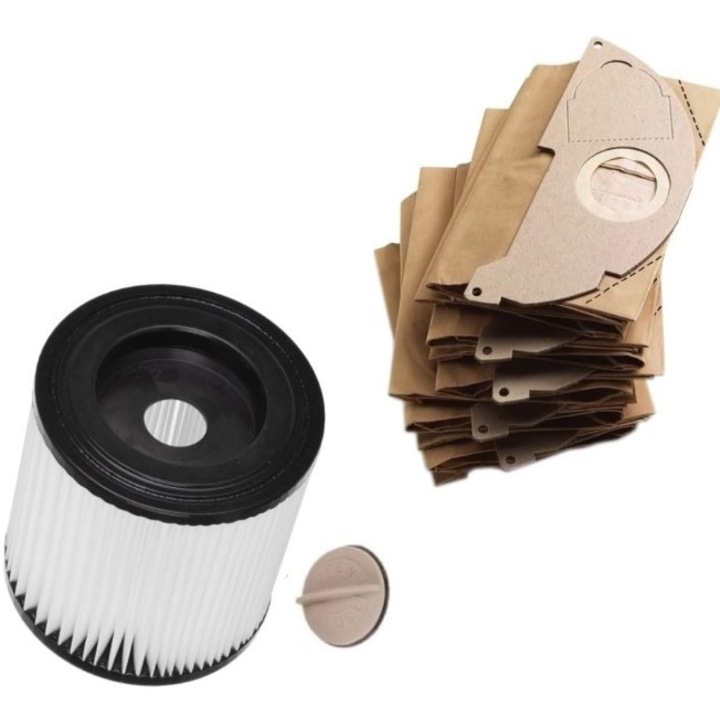 Set 5 saci hartie si filtru lavabil pentru aspiratoarele KARCHER WD 2,, MV 2, A 2004 2054, WD 2.200 2.250