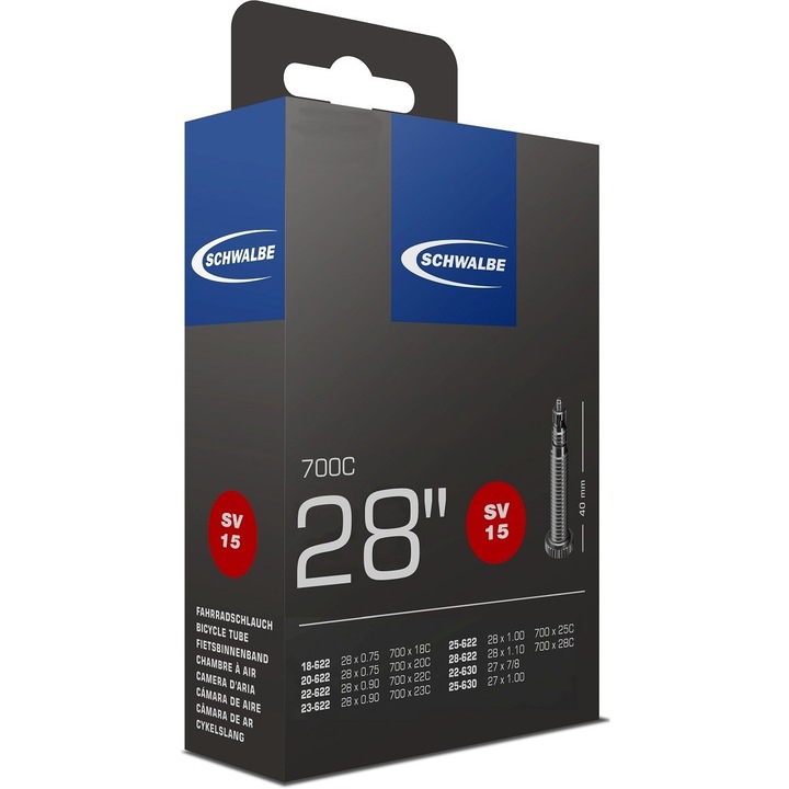 Вентил за велосипед, Schwalbe, Гума, 700 x 18/28C, 40 mm