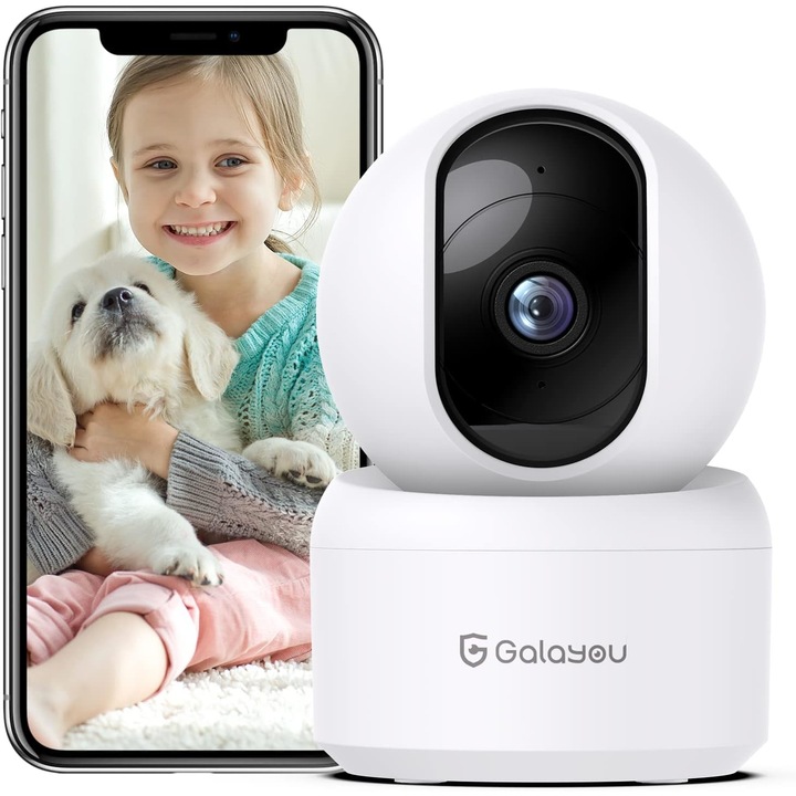 Camera de supraveghere – GALAYOU G2 – pentru securitate interioara la domiciliu, monitorizare pentru copii de gradinita/batrani/bona cu viziune nocturna color, IP wireless, rezolutie 2K, audio, alerta instantanee