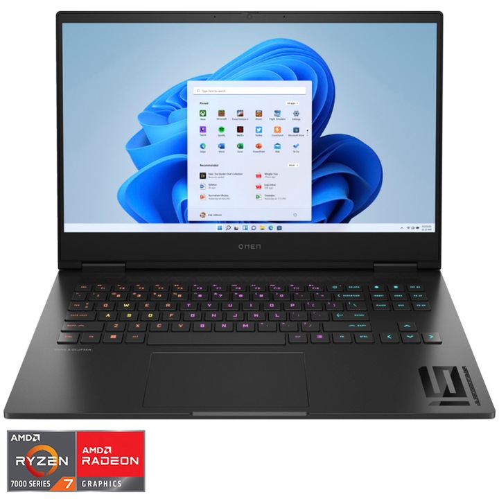Laptop Gaming HP OMEN cu procesor AMD Ryzen™ 7-7840HS pana la 5.1 GHz, 16.1", QHD, 240Hz, 32GB DDR5, 1TB SSD, NVIDIA® GeForce RTX 4070 8GB GDDR6, Windows 11 Home, Black