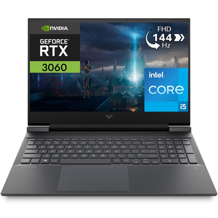 Laptop Gaming HP Victus 16-d1006nq cu procesor Intel® Core™ i5-12500H pana la 4.50 GHz, 16.1", Full HD, IPS, 144Hz, 16GB DDR5, 1TB SSD, NVIDIA® GeForce RTX™ 3060 6GB GDDR6, Free DOS, Mica Silver