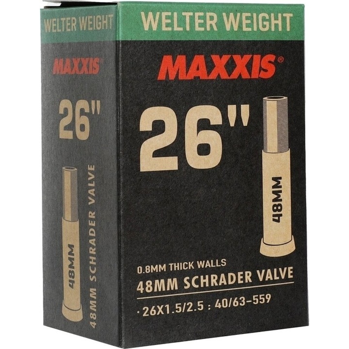 Camera roata bicicleta, MAXXIS, Welter 26 inch/ 559 mm, Negru, Valva Schrader