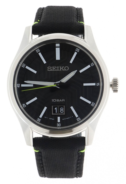Férfi karóra, Seiko, Acél\Nylon, Kvarc, Fekete