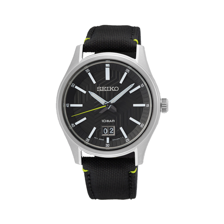 Ceas barbati, Seiko, Otel\Nailon, Quartz, Negru