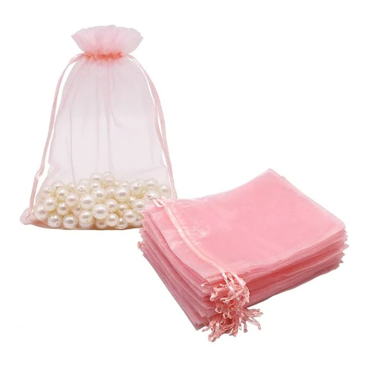 Комплект от 100 подаръчни торбички с шнурове Торбички за бижута от органза Торбички за бонбони за сватбено празнично парти 10x15 см розово