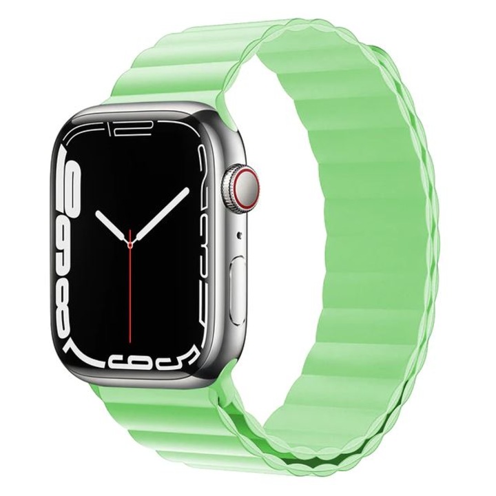 Curea Magnetica din Silicon, Compatibila cu Apple Watch, Silicone Loop, Verde deschis, 42/44/45/49mm