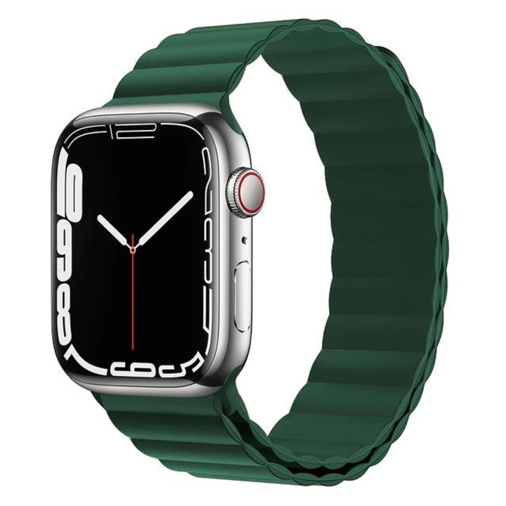 Curea Magnetica din Silicon, Compatibila cu Apple Watch, Silicone Loop, Verde inchis, 38/40/41mm