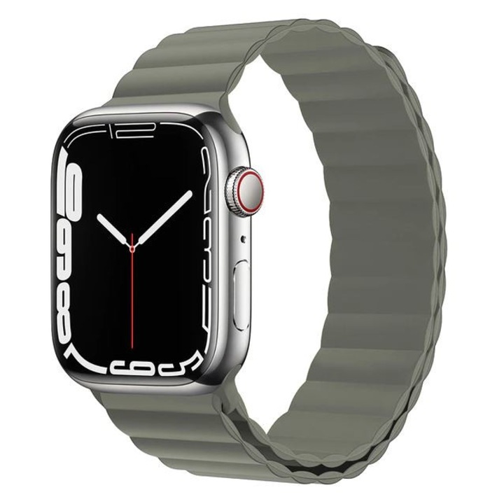 Curea Magnetica din Silicon, Compatibila cu Apple Watch, Silicone Loop, Gri, 42/44/45/49mm