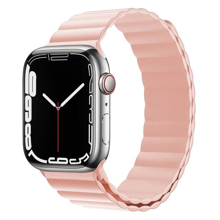 Curea Magnetica din Silicon, Compatibila cu Apple Watch, Silicone Loop, Roz, 42/44/45/49mm