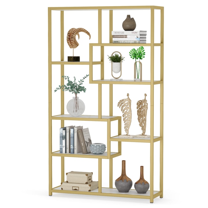 Biblioteca cu rafturi, Tribesigns, 8 etaje, 100 x 30 x 180 cm culoare aurie