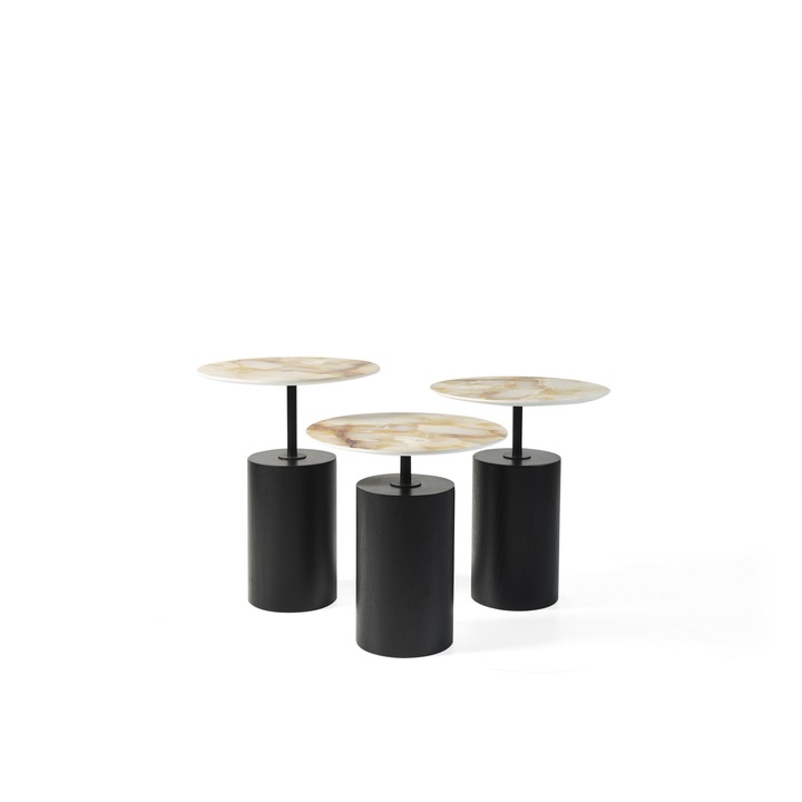 Set 3 masute laterale, Luxxoro, mdf, negru/crem, H: 50,55,60 cm