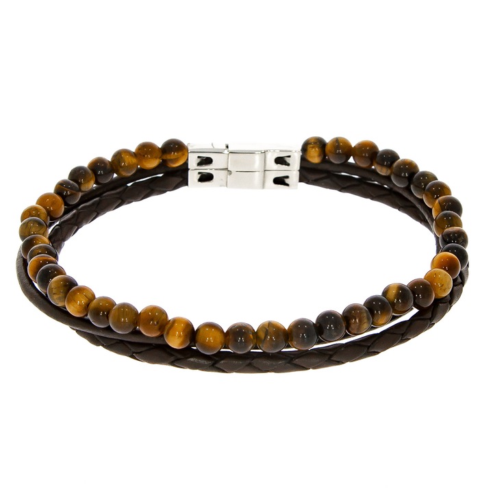 Bratara Piele Naturala si Margele Ochi de Tigru