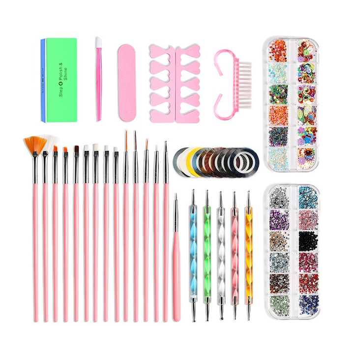 Set de instrumente pentru manichiura 10 buc, LXNZUHN, Pentru decorarea unghiilor, 17.3cm, Multicolor