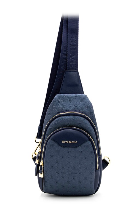 Silver&Polo, Rucsac de piele ecologica cu o bareta si model, Albastru marin