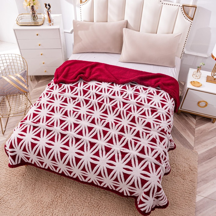 Модел Коколино одеяло с косъм 200 х 230 Червено/бяло
