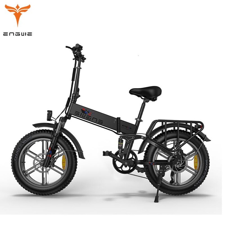 Bicicleta electrica pliabila ENGWE 250W, 20"×4.0" cu anvelope groase de teren, cutie de viteze cu 7 trepte si baterie cu litiu 48V 13Ah inlocuibila - 25 km/h si autonomie 100 km，ENGINE X，negru