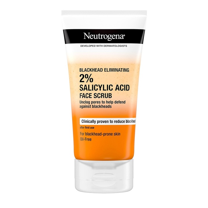 Scrub facial cu 2% Acid Salicilic Neutrogena Blackhead Eliminating, 150 ml