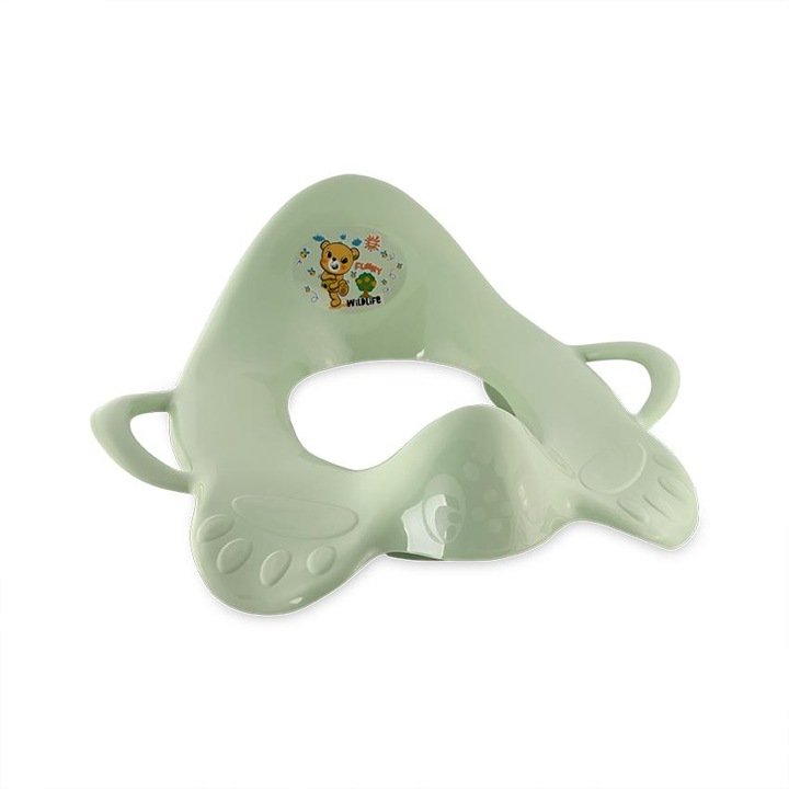 Reductor ergonomic pentru toaleta, cu manere, Lorelli, baza din cauciuc antialunecare, 2-6 ani, 0-25 Kg, Smoke Green