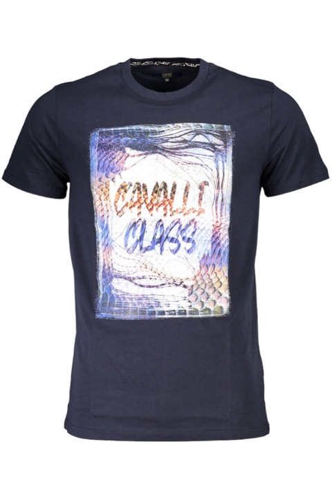Tricou cu aplicatie logo, Cavalli Class, Albastru