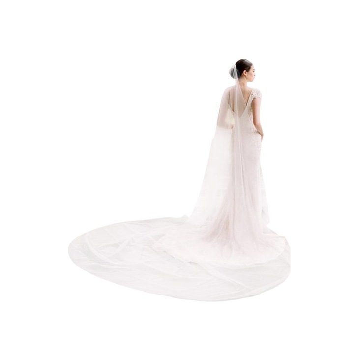 Voal de mireasa stil Catedrala 5m, simplu, rotunjit V30 Alb