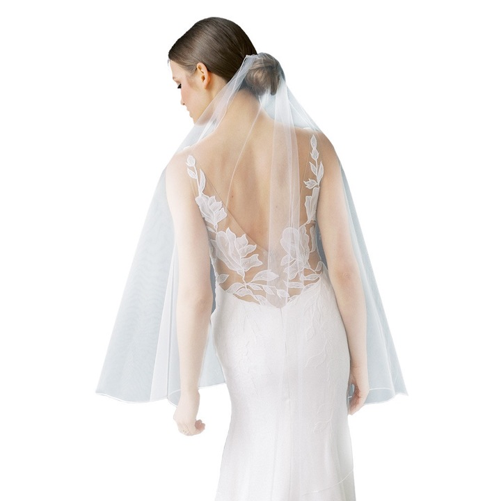 Voal de mireasa lung pana la degete, simplu, rotund, cu marginea tivita V14 1m Alb