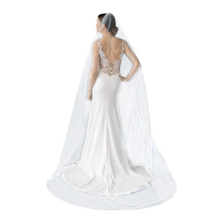 Voal de mireasa stil Capela, dublu, incretit, 200cm V30 Alb