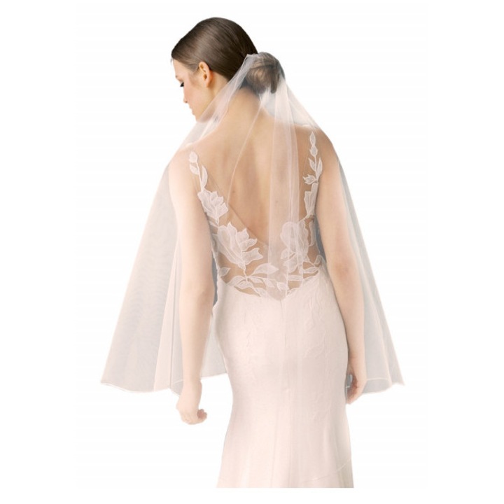 Voal de mireasa lung pana la degete, simplu, rotund, cu marginea tivita V14 1m Ivoire