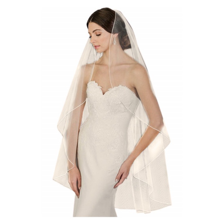 Voal de mireasa lung pana la gambe, simplu, rotund, cu marginea tivita V14 1.5m Ivoire