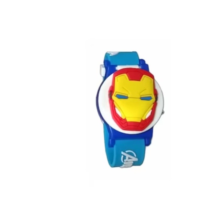 Ceas copii Iron Man The Avengers, Model 3D, Plastic/Cauciuc, Multicolor, 22 x 3,8 cm