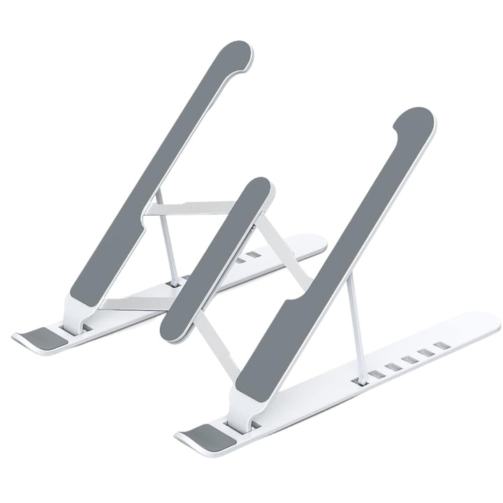 Suport pentru laptop din aluminiu pe 7 niveluri, reglabil pe inaltime, ventilat, portabil, compatibil cu laptop sau tableta de 10-15,6 inch Argintiu 0