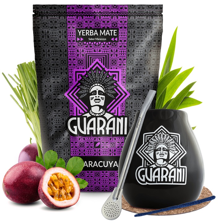 Ceai Yerba Mate Set, Guarani Maracuya, Cana Negru, 350 ml
