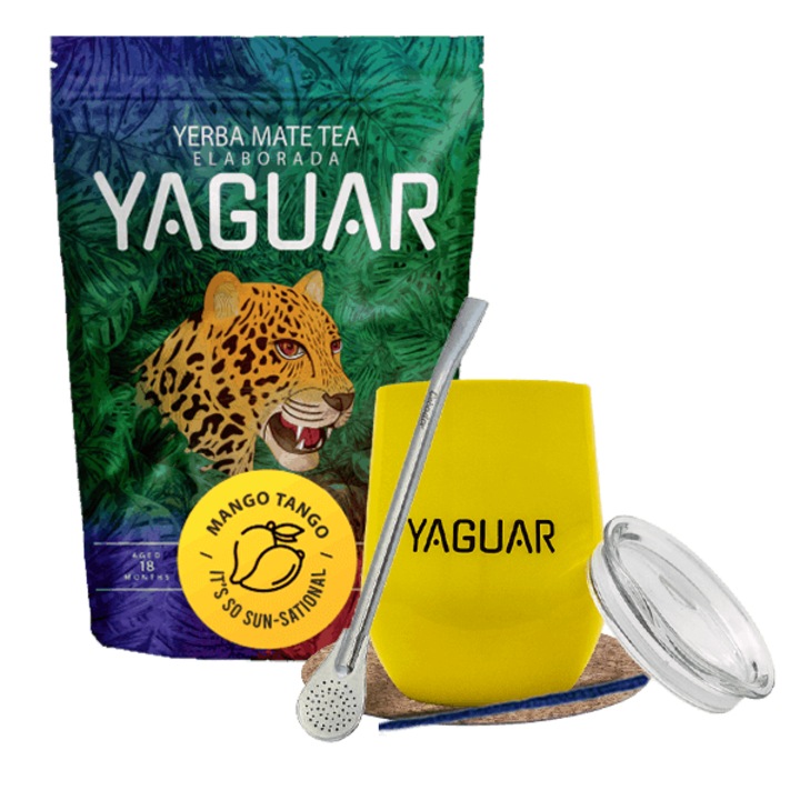 Yerba Mate Teakészlet, Yaguar Mango Tango, 500g, Bögre TermoLid 350 ml, Bombilla