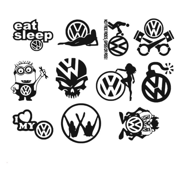 Set 11 stickere auto Volkswagen, negru, 60 x 50 cm