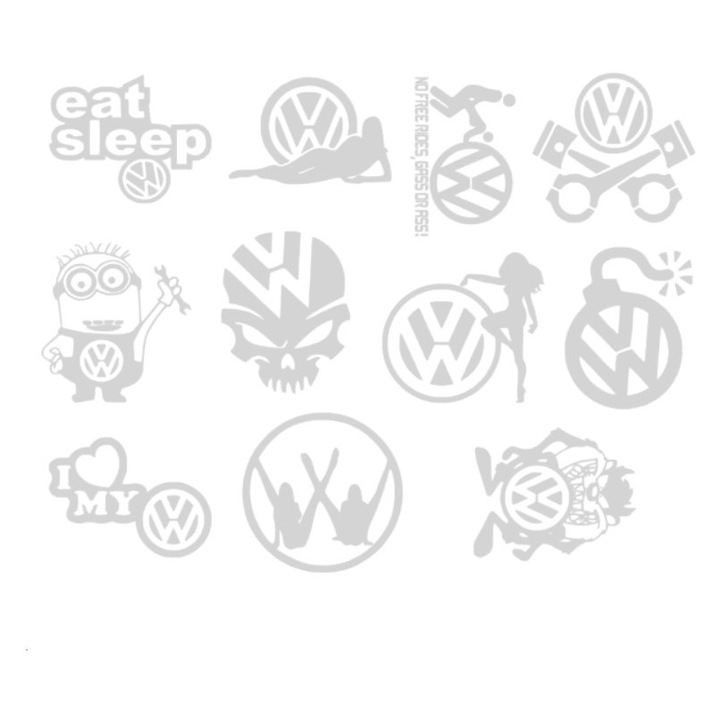 Set 11 stickere auto Volkswagen, gri, 60 x 50 cm