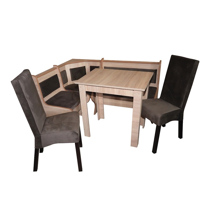 Nefmob Amico konyha sarokbútor 152X112X82cm, kihúzható asztallal 80/120X60X78 és 2 székkel
