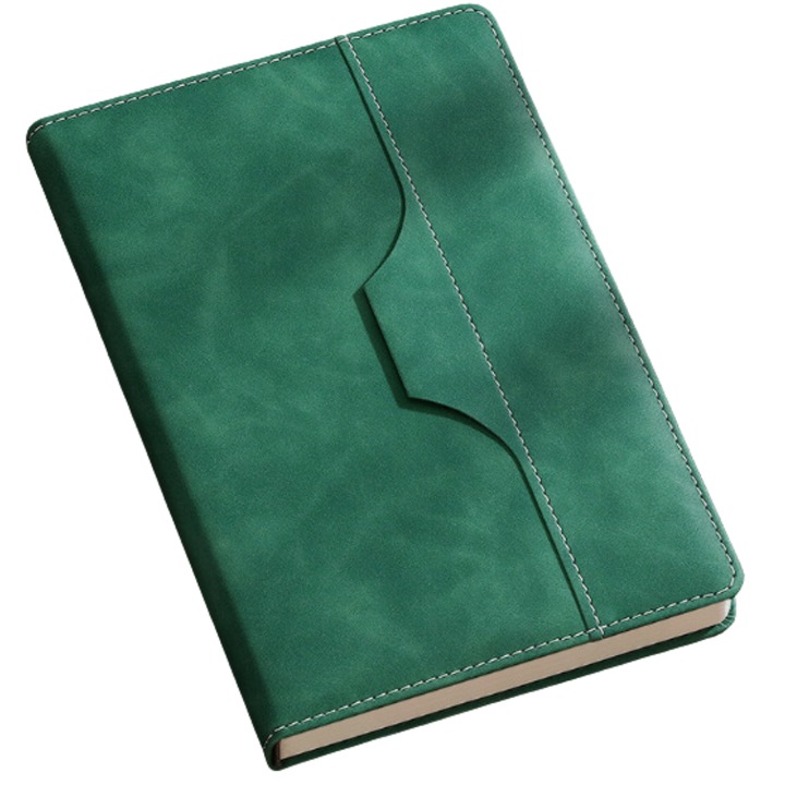 Agenda A5 nedatata cu suport pentru pix, piele, verde