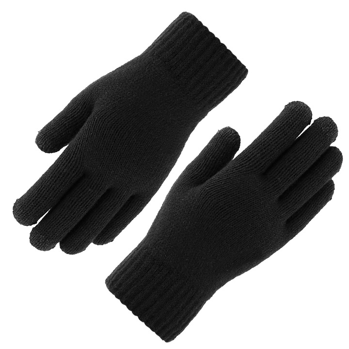 Set manusi TouchScreen pentru telefon mobil, Unisex, Tricotate, Calduroase, Compatibile cu ecranul tactil, Insertii anti-alunecare din silicon, Negru