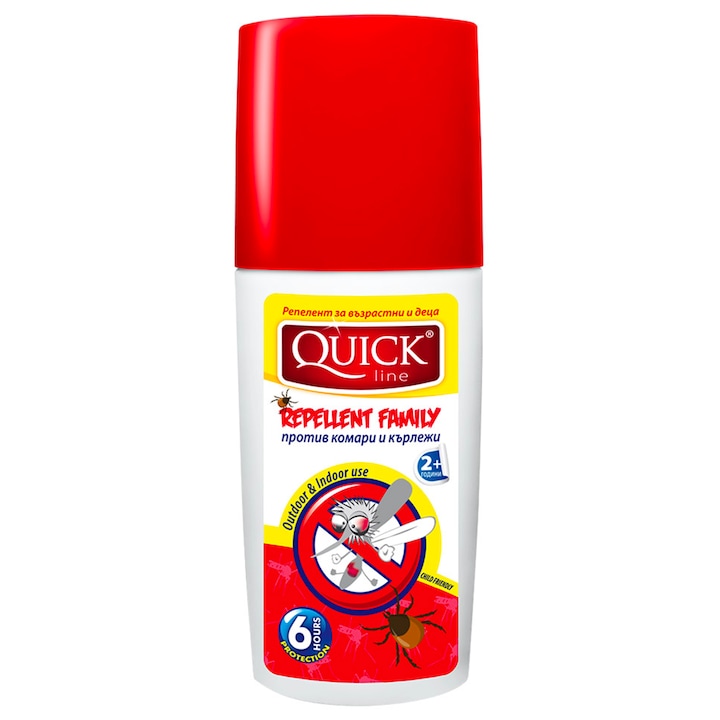 Lotiune anti-intepaturi tantari si capuse Quick Line Repellent Family cu pulverizator, 100 ml
