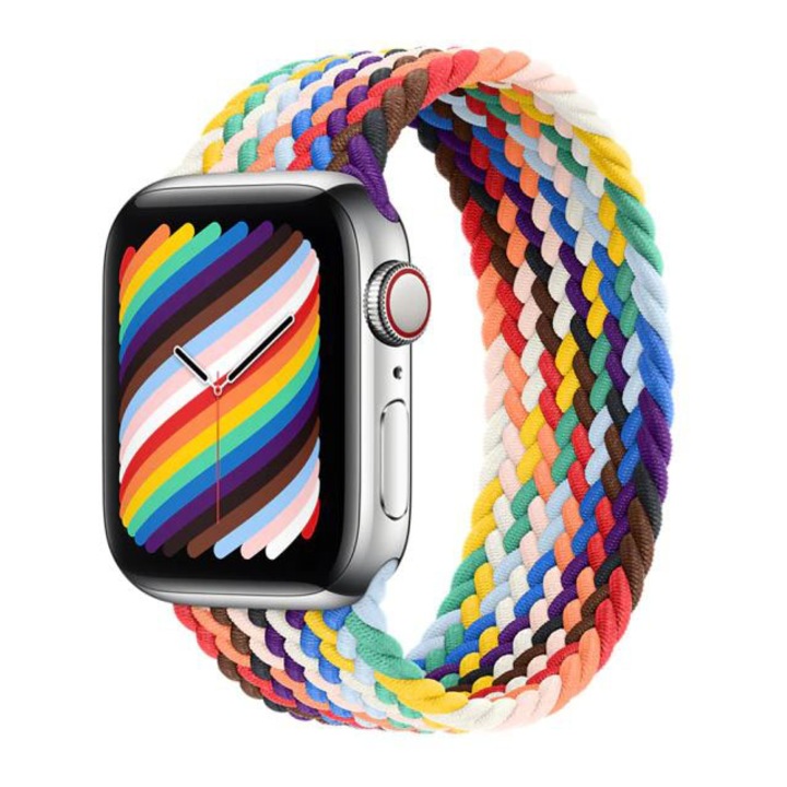 Curea Solo Loop, Compatibila cu Apple Watch, Elastica, Curcubeu, 42/44/45/49mm, Mica