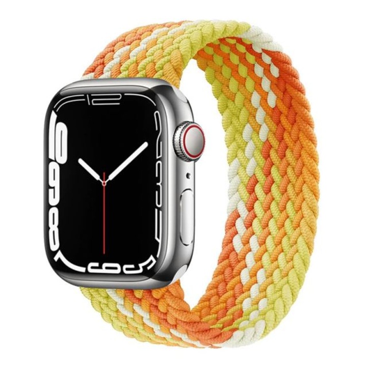 Curea Solo Loop, Compatibila cu Apple Watch, Elastica, Portocaliu/Galben, 42/44/45/49mm, Foarte mica