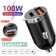 Incarcator auto, hidden design, AHA PRINT®, SuperFastCharge 100W, USB-A 100W + USB Tip C PD 15W incarcare rapida, compatibil Apple, Samsung, Huawey, tableta, corp metalic, 12-24V, Negru