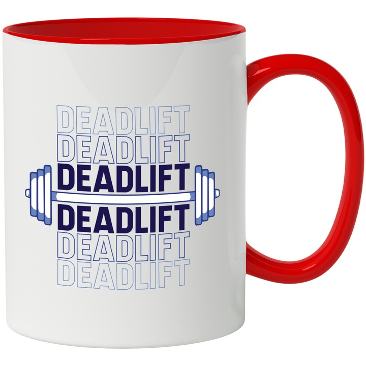 Cana Cu Mesajul Motivational DeadLift, Fitness, Munca, Gym, Iubitorii De Sport, 330 ml, cu maner Rosu