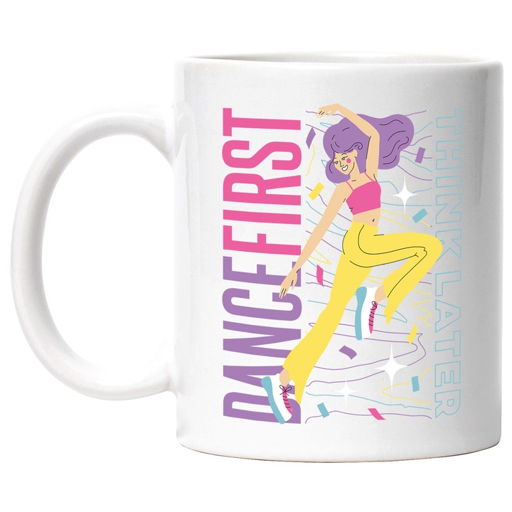 Cana Cu Text Motivational In Engleza Smile It's a New Day, Smiley Faces, Fericire, Be Happy, Albastru 330 ml, cu maner Alb