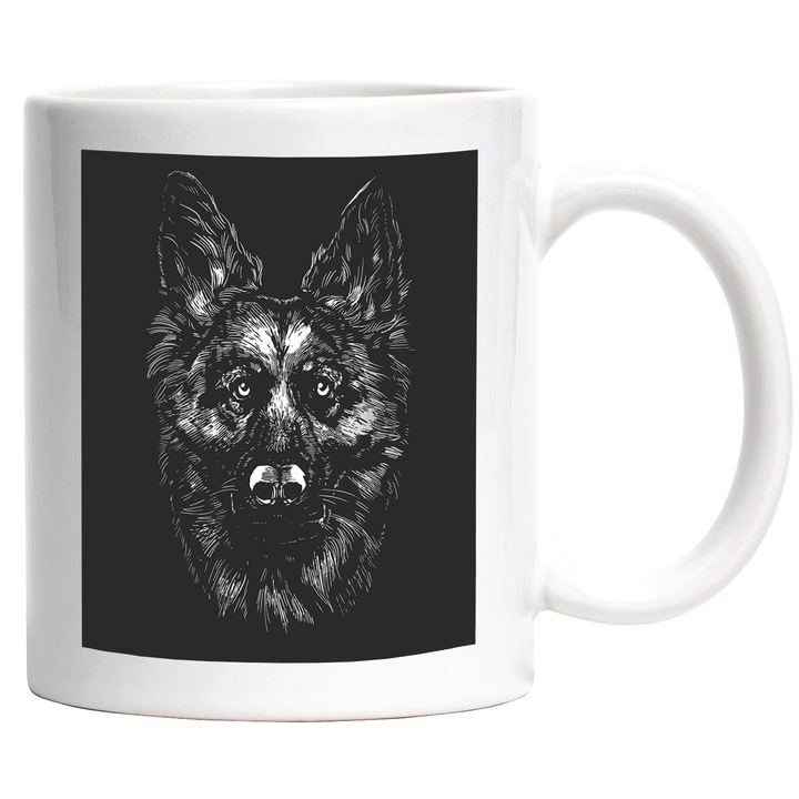 Cana Cu Portret Caine Negru, Caine De Talie Mare, Aimal De Companie, Iubitorii De Caini, 330 ml, cu maner Alb